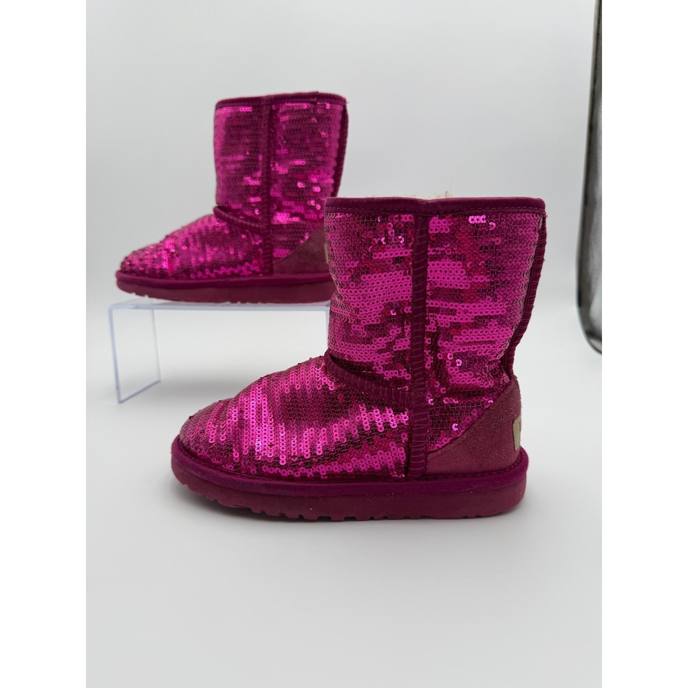 UGG Classic Short Sparkles Girls 3 Pink Sequin Sheepskin Winter Boots 1004885Y